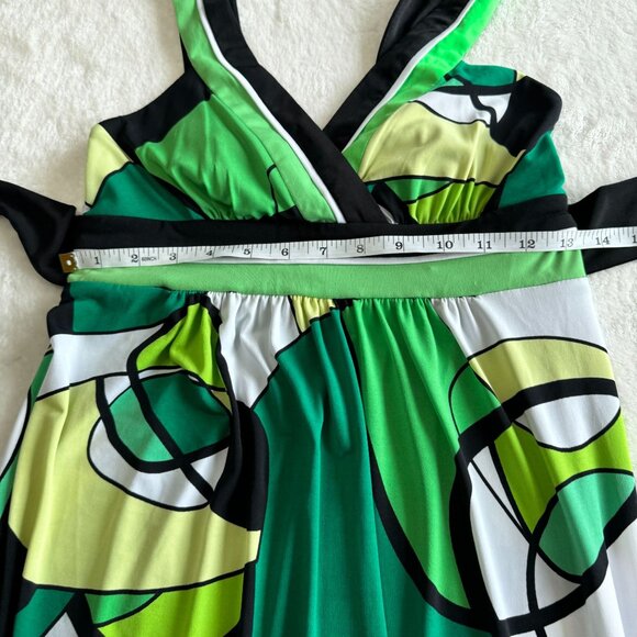 City Triangles Patterned Summer Dress Womens S Green Sleeveless Padded Back Tie - Picture 6 of 11